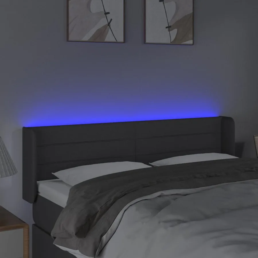 Tête de lit à LED Gris foncé 147x16x78/88 cm Tissu - 4