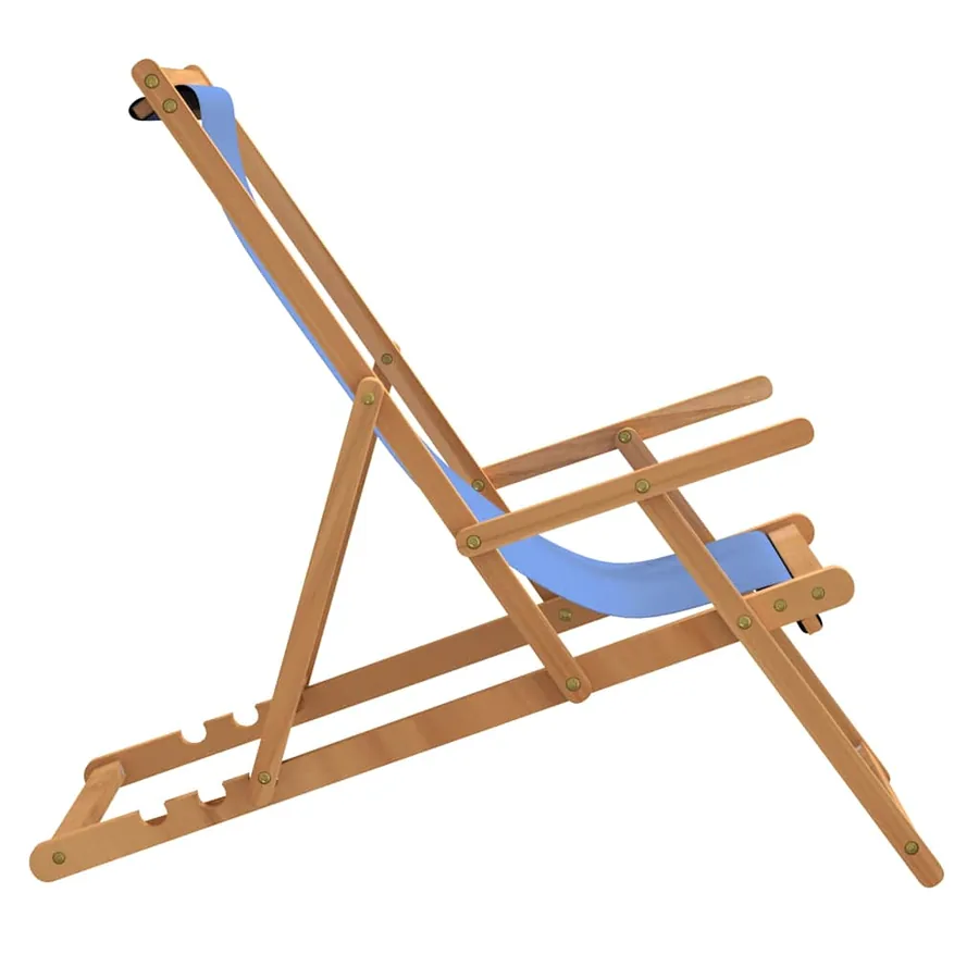 Chaise de plage pliable Bois de teck solide Bleu - 4