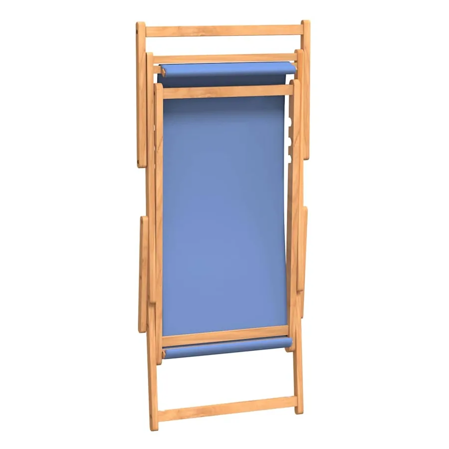 Chaise de plage pliable Bois de teck solide Bleu - 6