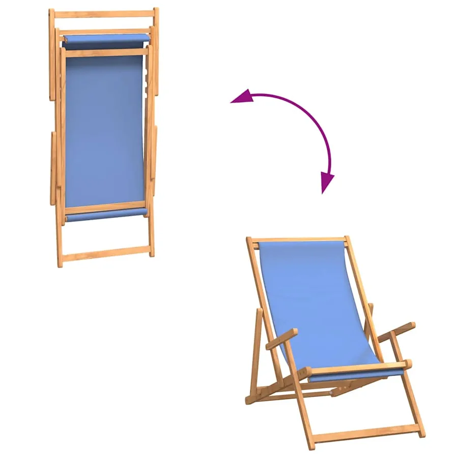 Chaise de plage pliable Bois de teck solide Bleu - 7