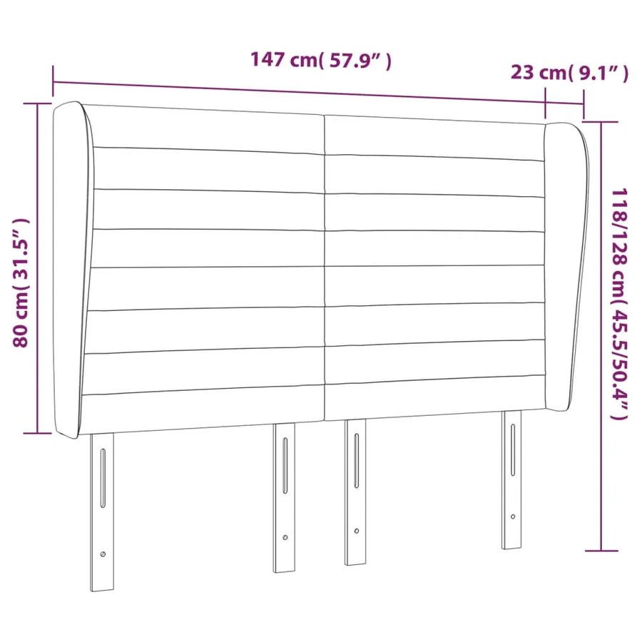 Tête de lit avec oreilles Noir 147x23x118/128 cm Tissu - 9