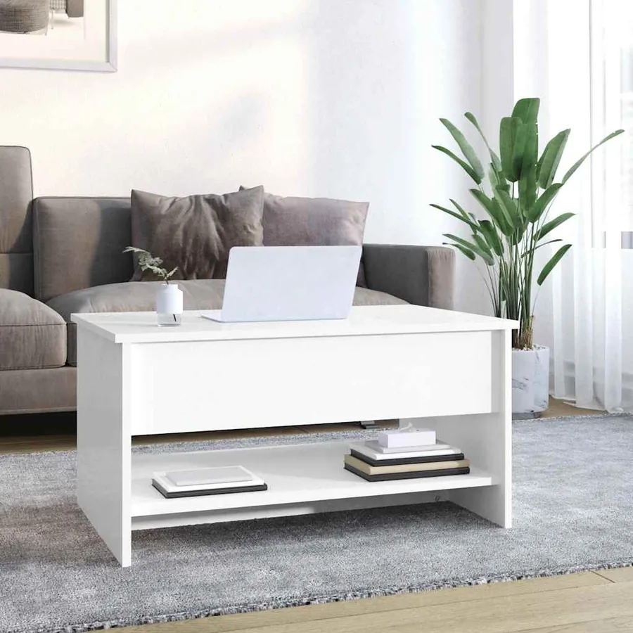 Table basse Blanc brillant 80x50x40 cm Bois d'ingénierie - 3