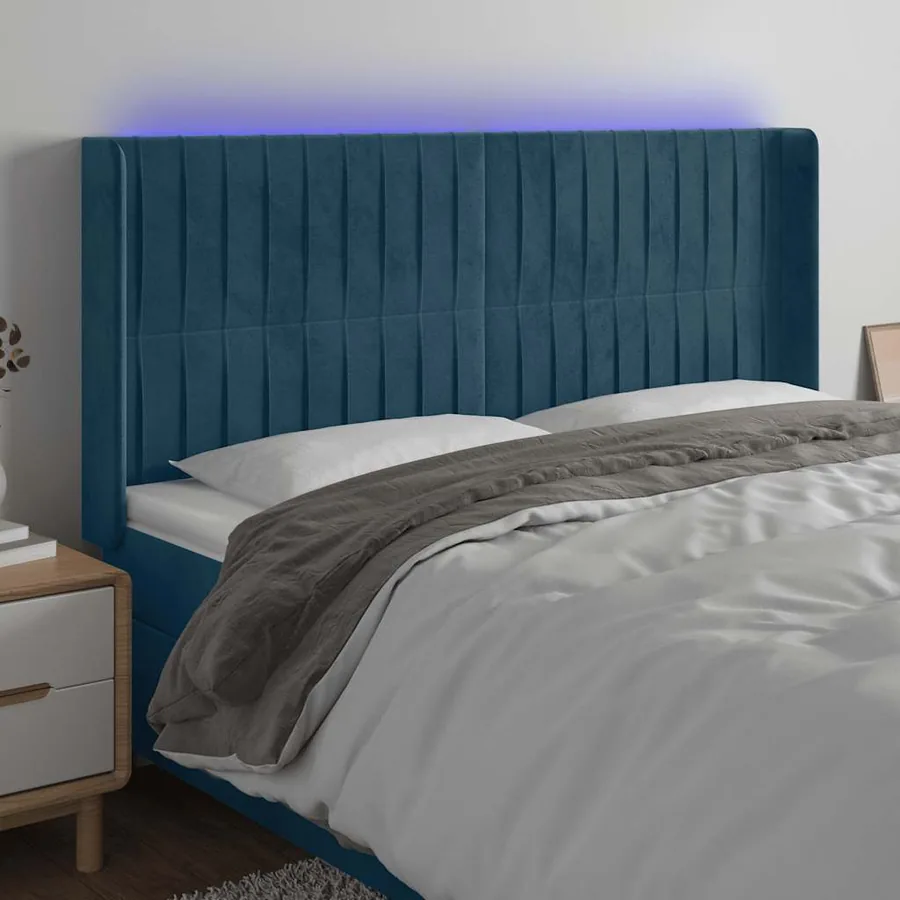 Tête de lit à LED Bleu foncé 183x16x118/128 cm Velours