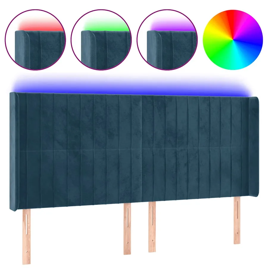 Tête de lit à LED Bleu foncé 183x16x118/128 cm Velours - 2