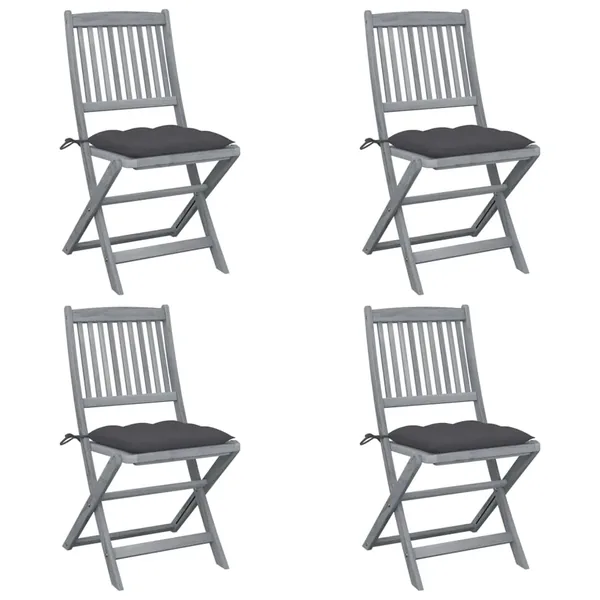 Chaises pliables d'extérieur lot de 4 et coussins Bois d'acacia
