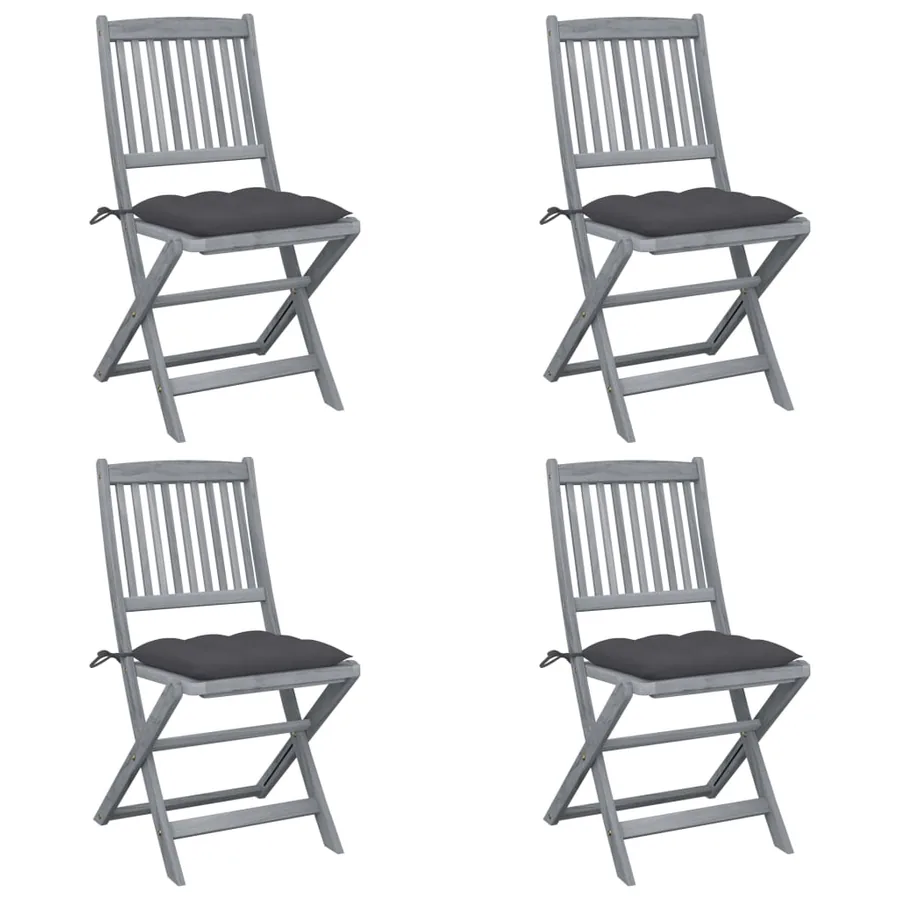 Chaises pliables d'extérieur lot de 4 et coussins Bois d'acacia