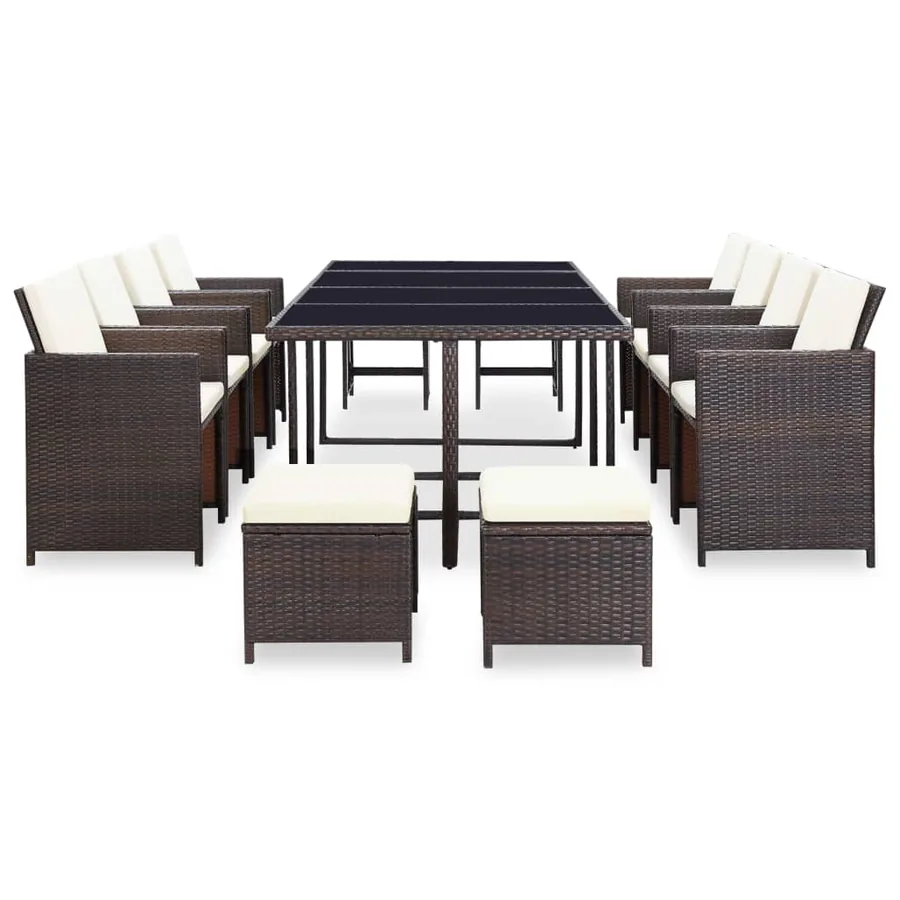 Ensemble à manger d'extérieur et coussins 13 pcs Résine tressée - 2