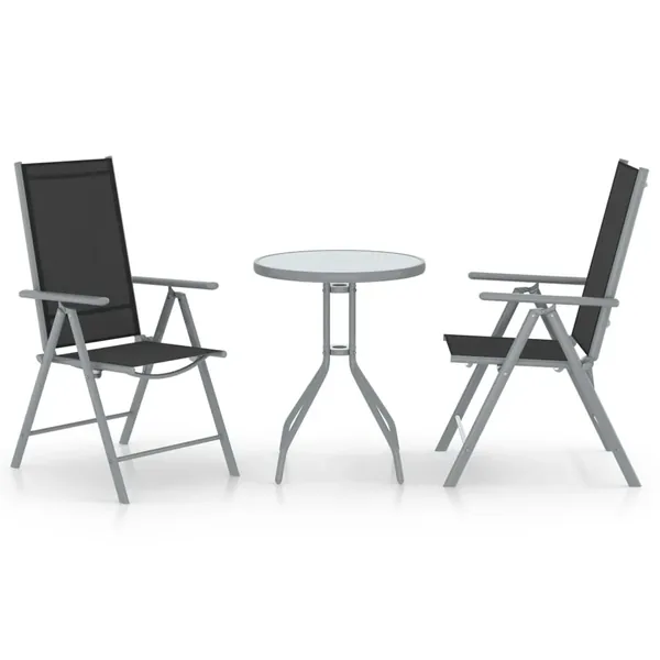 Ensemble de bistro 3 pcs aluminium et textilène argenté