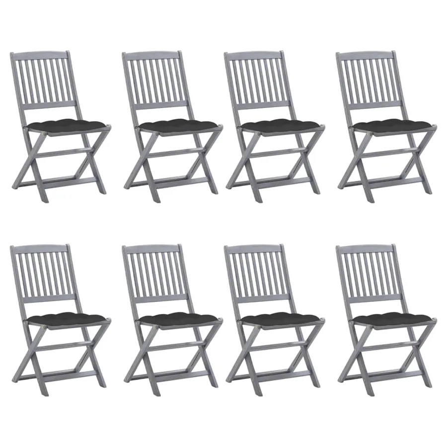 Chaises pliables d'extérieur lot de 8 et coussins Bois d'acacia