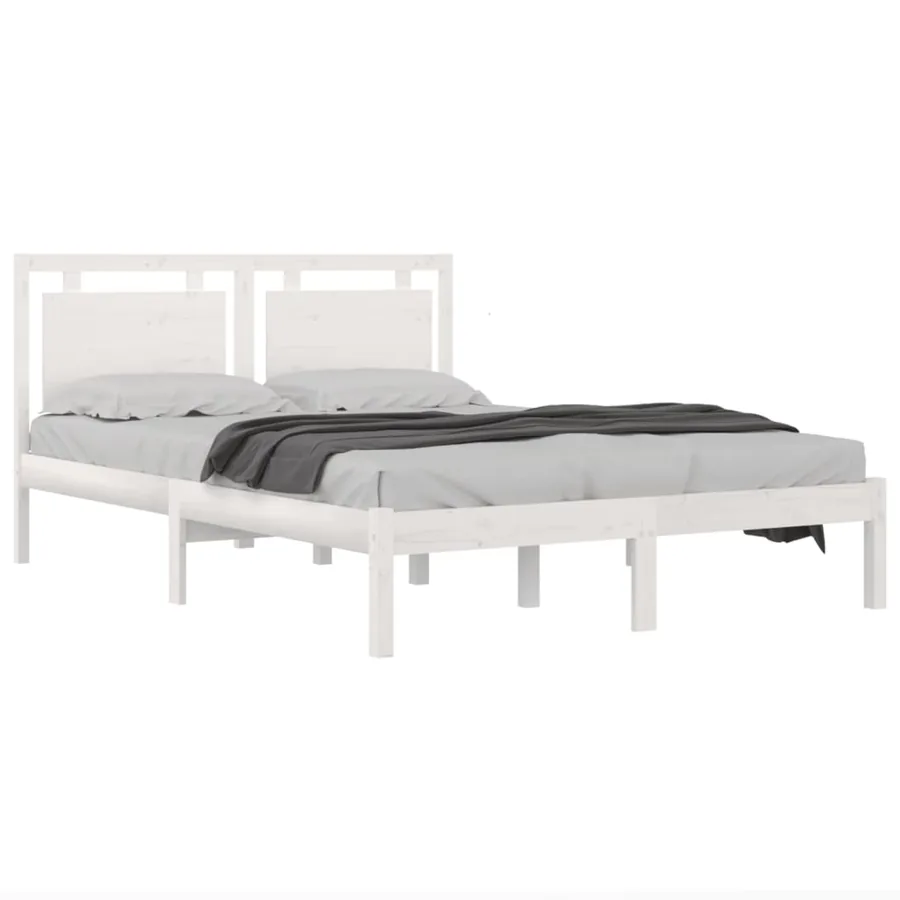 Cadre de lit sans matelas blanc 160x200 cm bois massif - 3