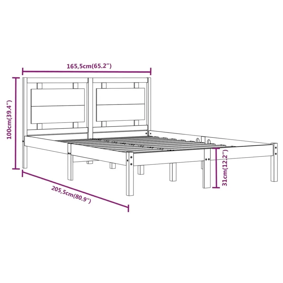 Cadre de lit sans matelas blanc 160x200 cm bois massif - 6