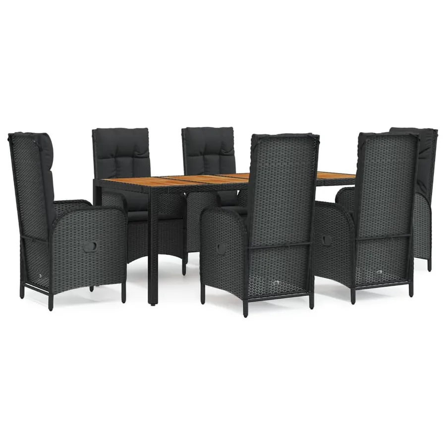 Ensemble à manger de jardin coussins 7pcs Noir Résine tressée - 2