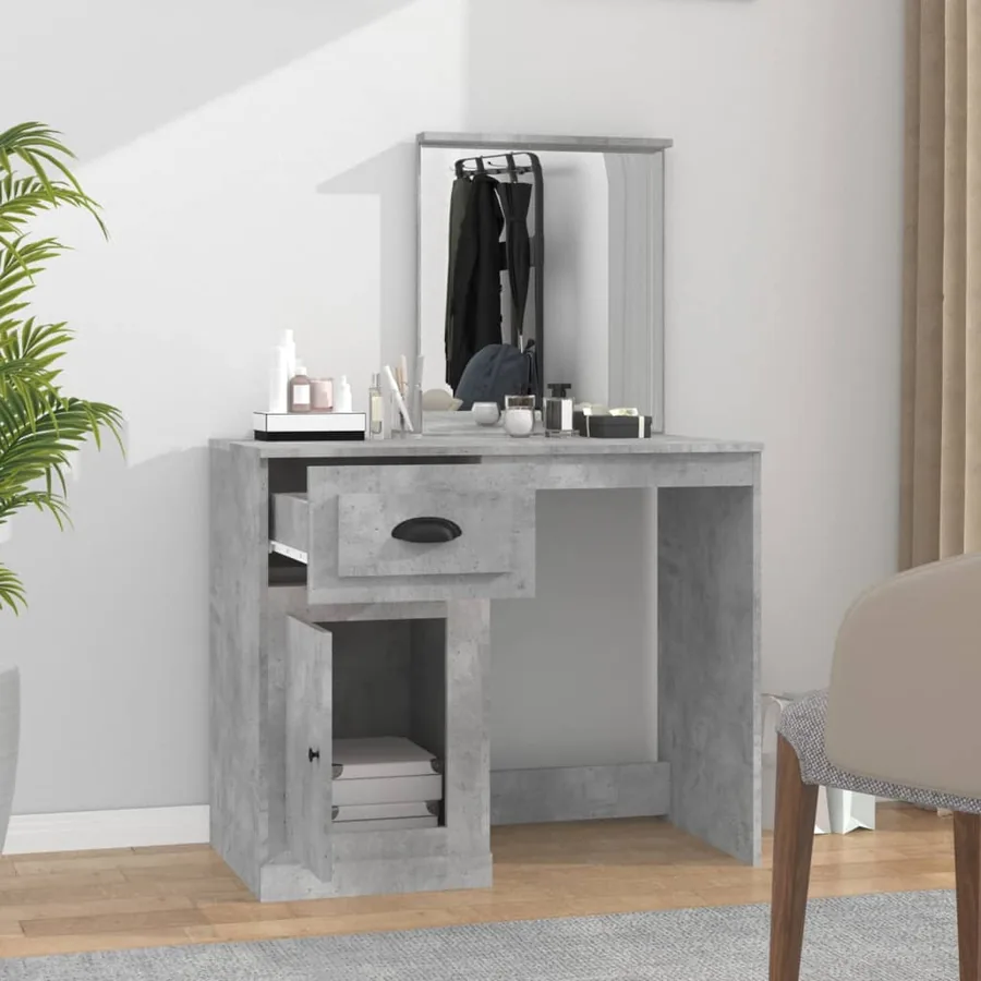 Coiffeuse et miroir gris béton 90x50x132,5 cm bois d'ingénierie - 3