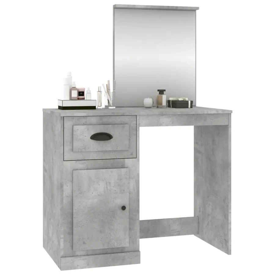 Coiffeuse et miroir gris béton 90x50x132,5 cm bois d'ingénierie - 4