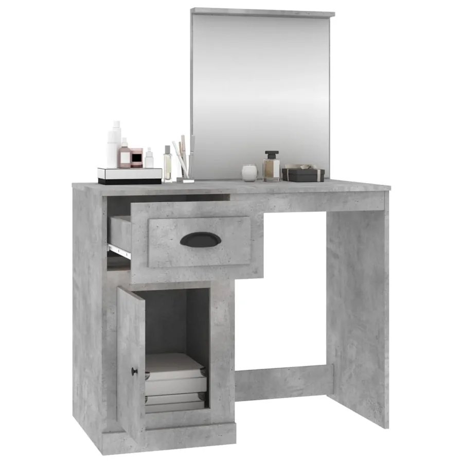 Coiffeuse et miroir gris béton 90x50x132,5 cm bois d'ingénierie - 5