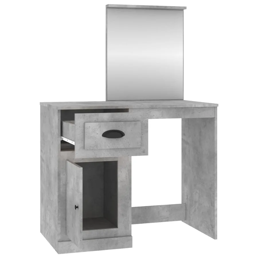 Coiffeuse et miroir gris béton 90x50x132,5 cm bois d'ingénierie - 7