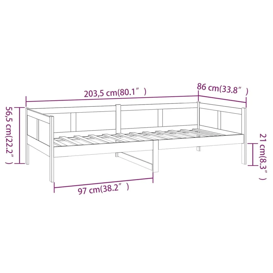 Lit de jour sans matelas bois de pin massif 80x200 cm - 10