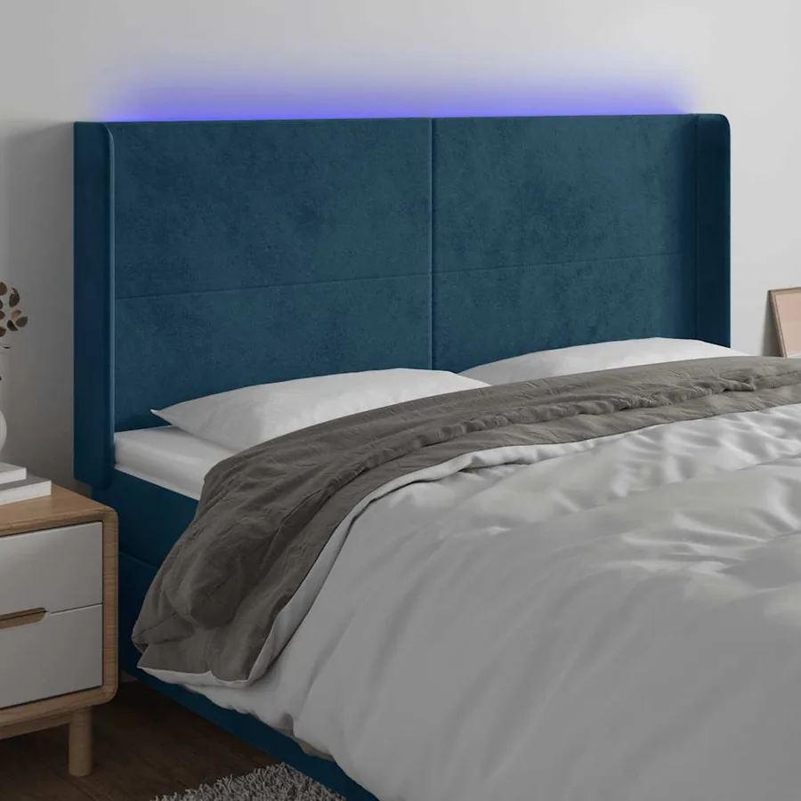 Tête de lit à LED Bleu foncé 203x16x118/128 cm Velours
