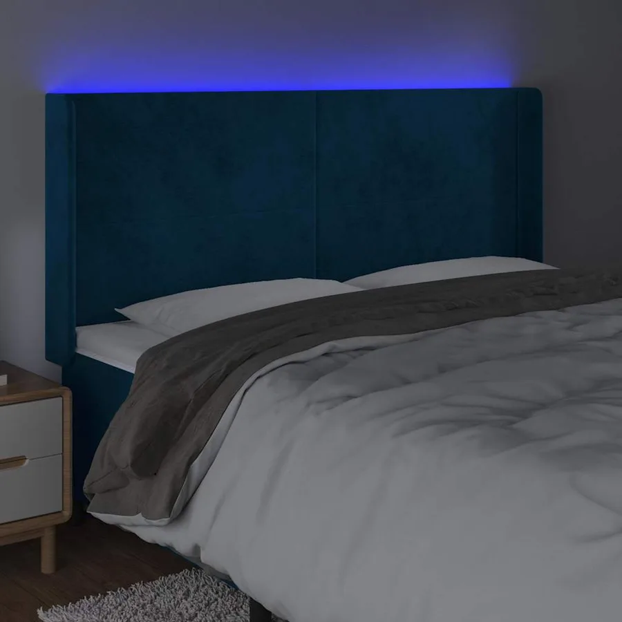 Tête de lit à LED Bleu foncé 203x16x118/128 cm Velours - 4