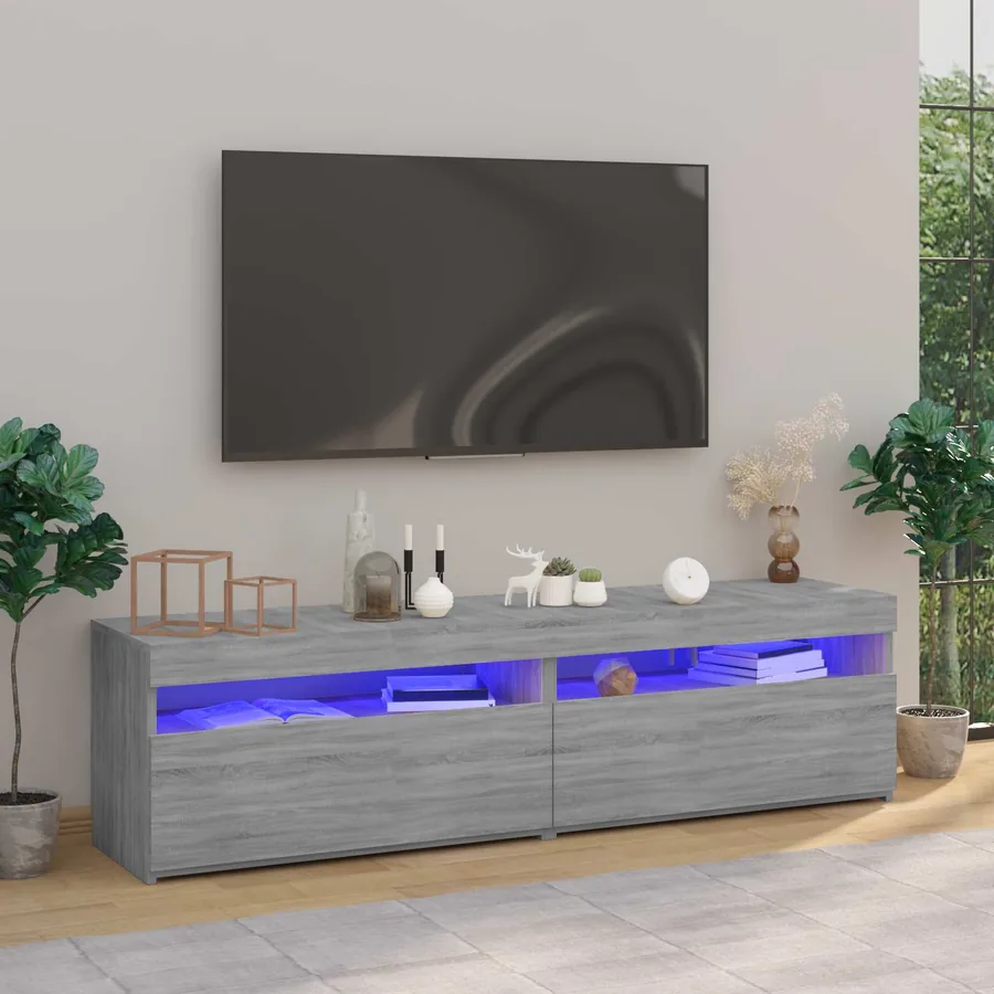 Meubles TV avec lumières LED 2 pcs Sonoma gris 75x35x40 cm - 3