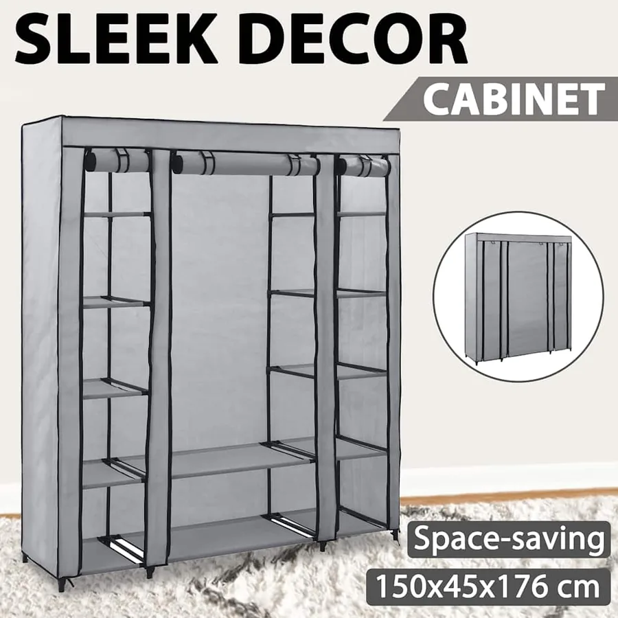 Armoire avec compartiments et tiges Gris 150x45x176 cm Tissu - 6