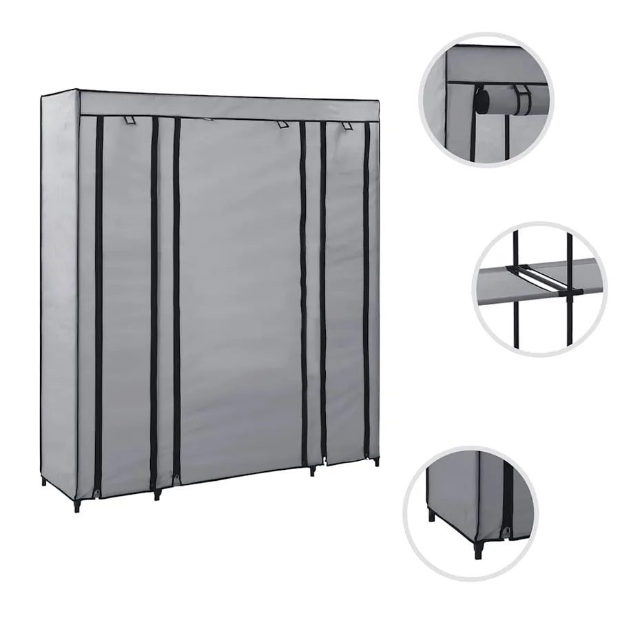 Armoire avec compartiments et tiges Gris 150x45x176 cm Tissu - 7