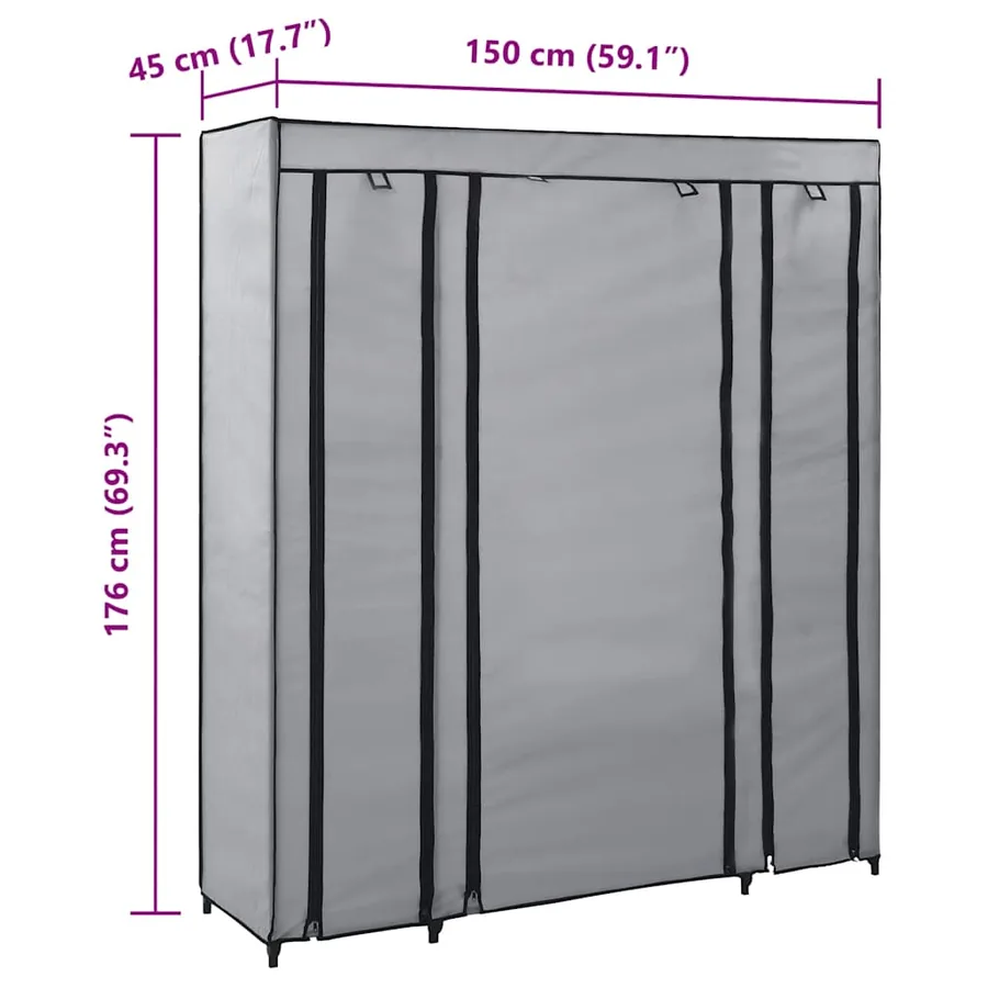 Armoire avec compartiments et tiges Gris 150x45x176 cm Tissu - 8