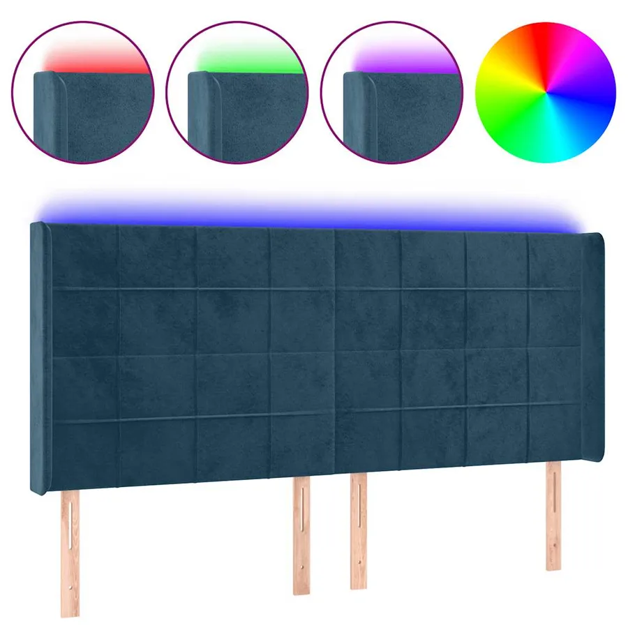 Tête de lit à LED Bleu foncé 203x16x118/128 cm Velours - 2
