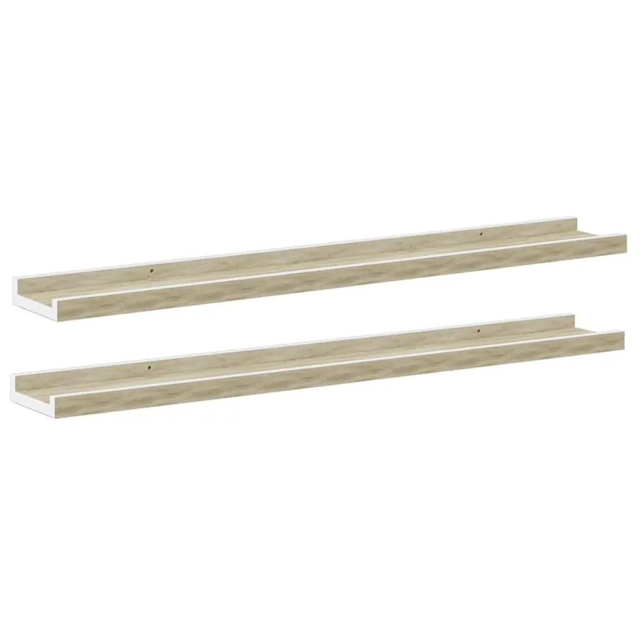 Étagères murales 2 pcs blanc et chêne sonoma 80x9x3 cm - 2