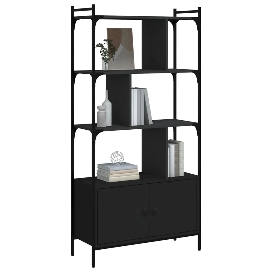 Bibliothèque avec portes noir 76,5x30x154,5cm bois d'ingénierie - 3