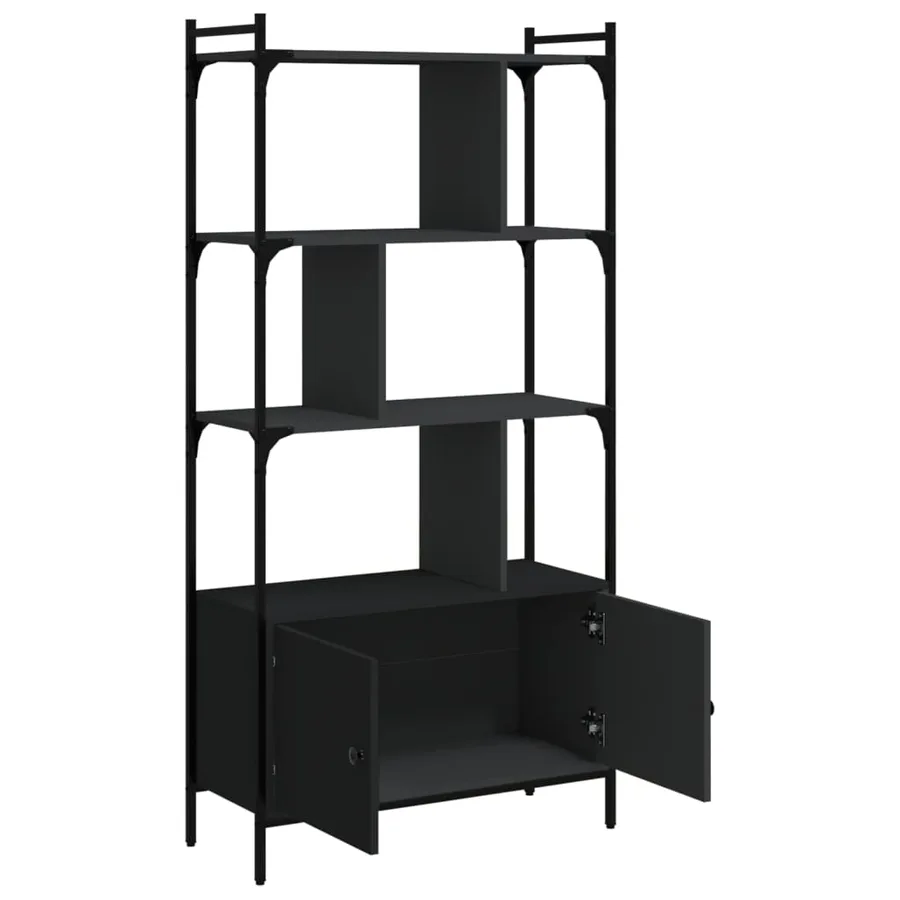 Bibliothèque avec portes noir 76,5x30x154,5cm bois d'ingénierie - 4