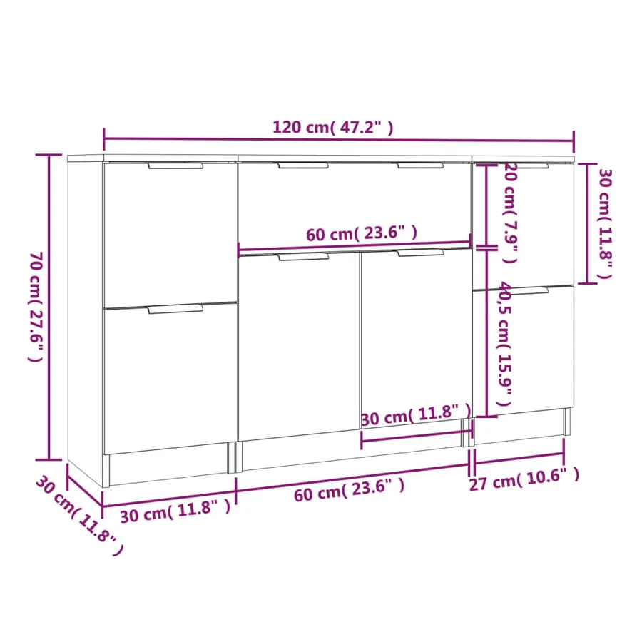Buffets 3 pcs gris béton bois d'ingénierie - 10