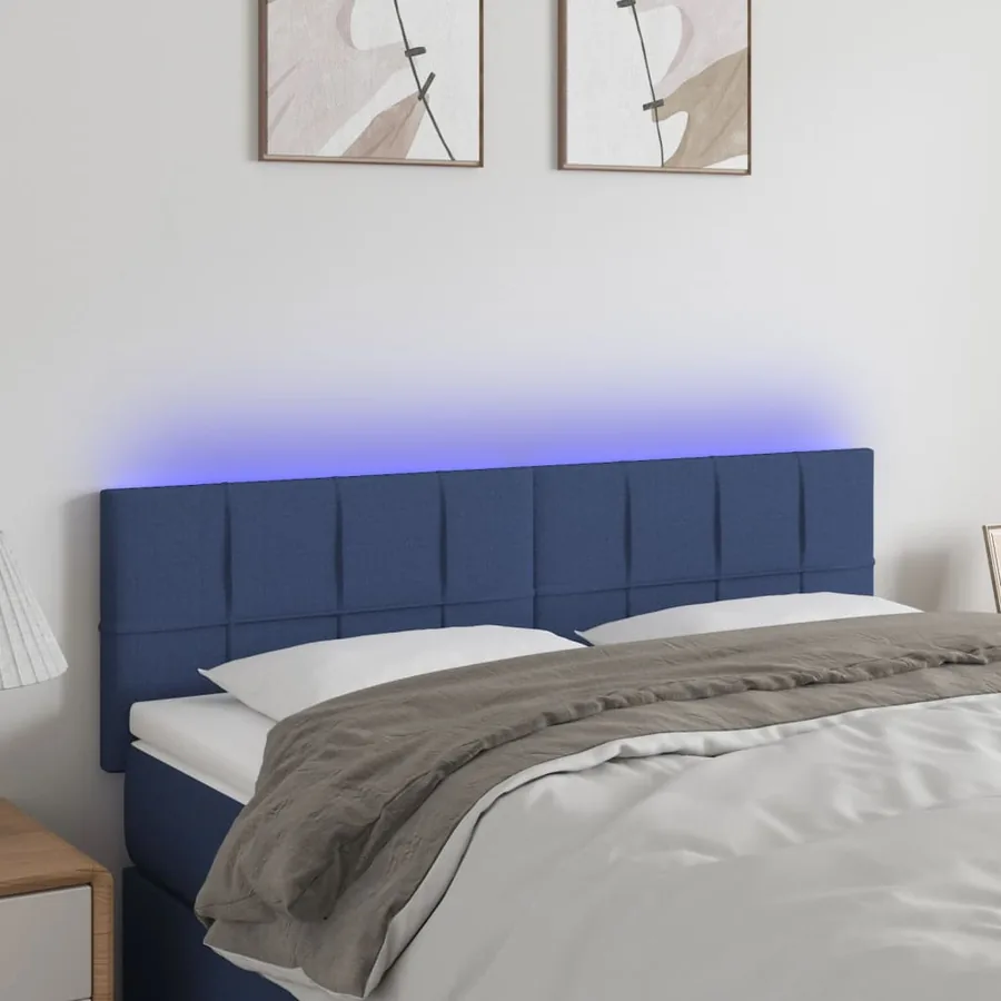 Tête de lit à LED Bleu 144x5x78/88 cm Tissu