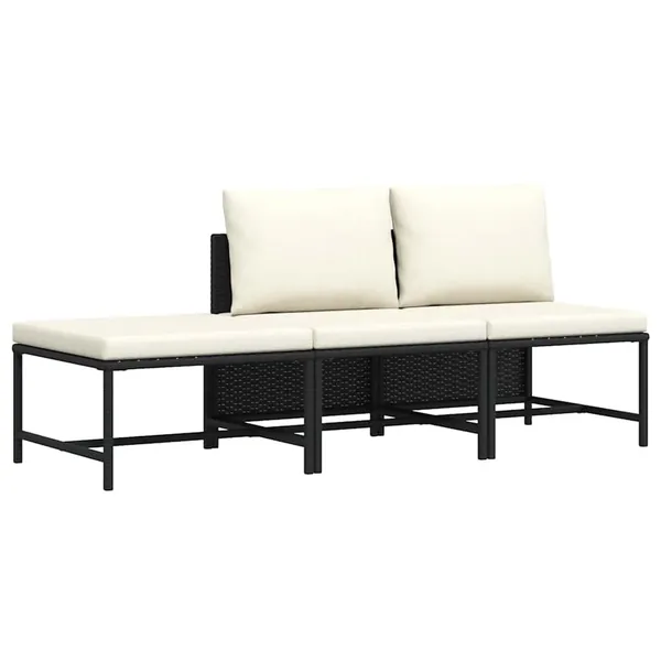 Canapés de jardin 3 pcs avec coussins Noir Résine tressée