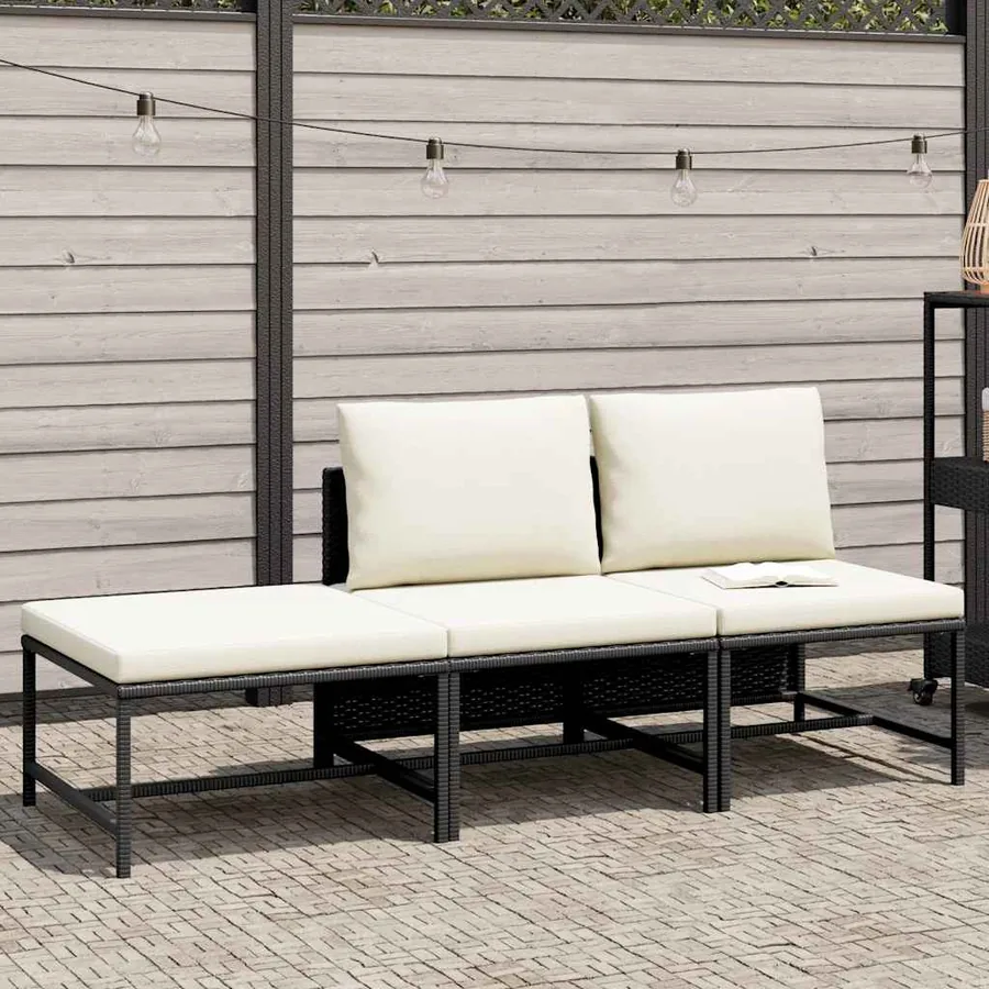 Canapés de jardin 3 pcs avec coussins Noir Résine tressée - 2