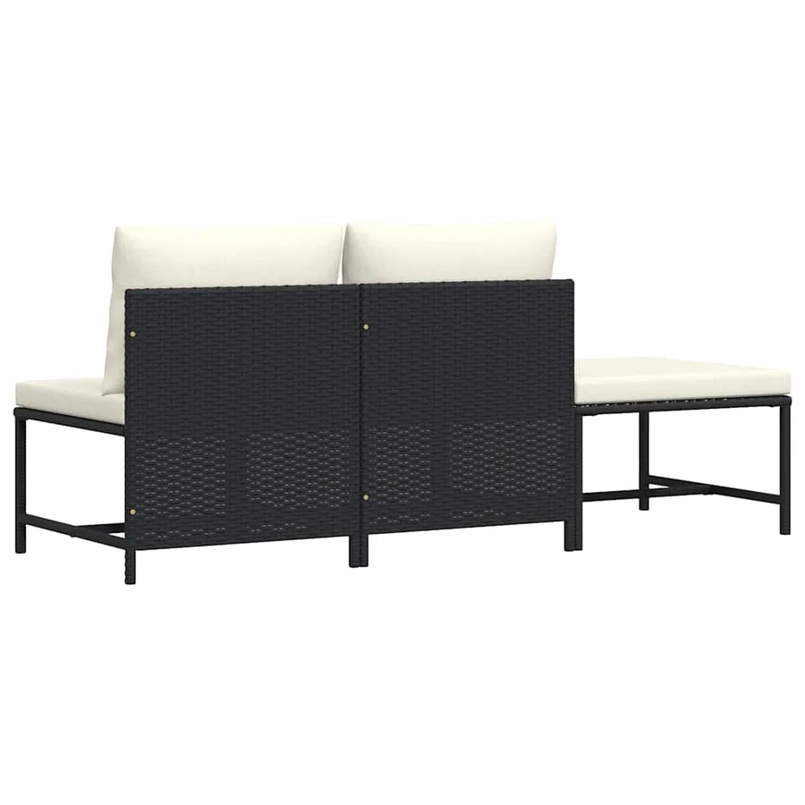 Canapés de jardin 3 pcs avec coussins Noir Résine tressée - 6