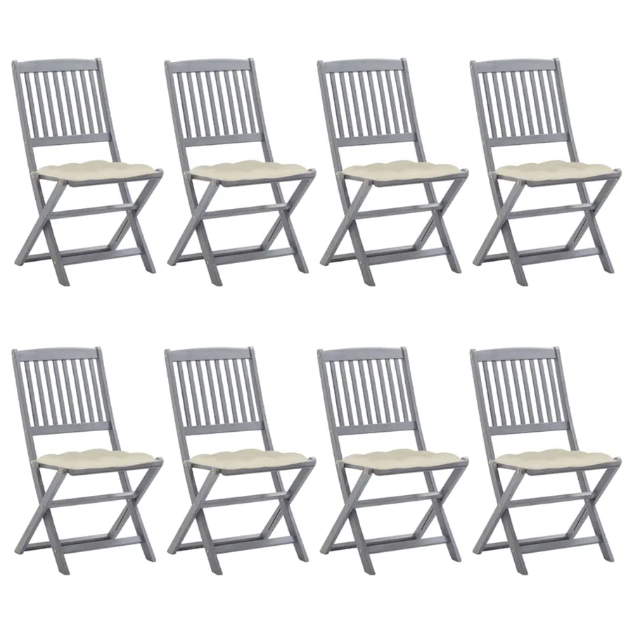 Chaises pliables d'extérieur lot de 8 et coussins Bois d'acacia