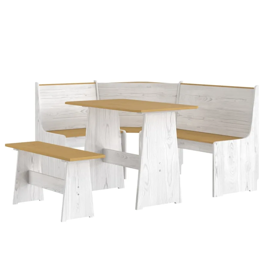 Ensemble à manger REINE 3 pcs marron miel blanc bois pin massif - 2