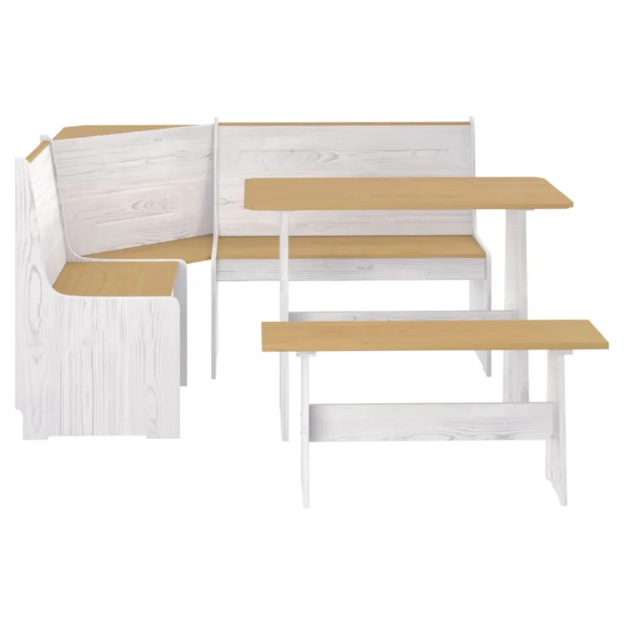 Ensemble à manger REINE 3 pcs marron miel blanc bois pin massif - 3