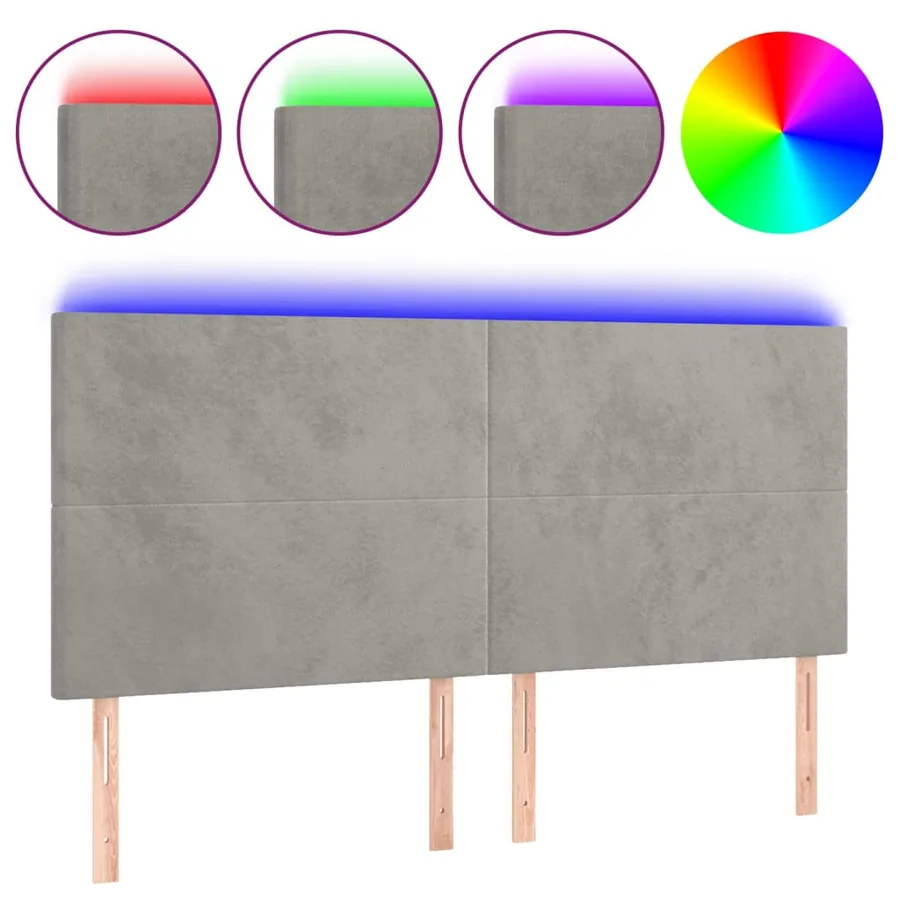 Tête de lit à LED Gris clair 160x5x118/128 cm Velours - 2