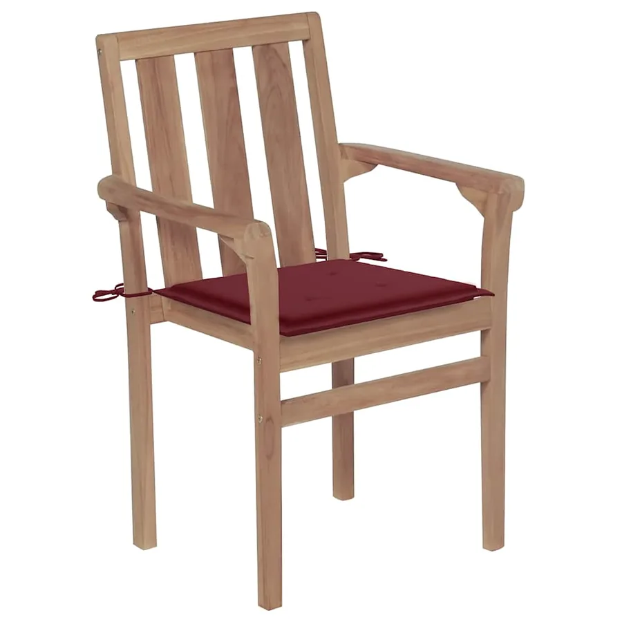 Chaises de jardin empilables avec coussins lot de 4 Teck solide - 3