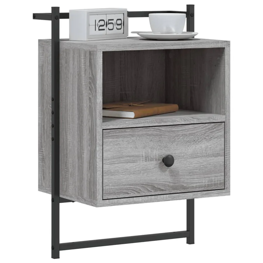 Table de chevet murale sonoma gris 40x30x61cm bois d'ingénierie - 3