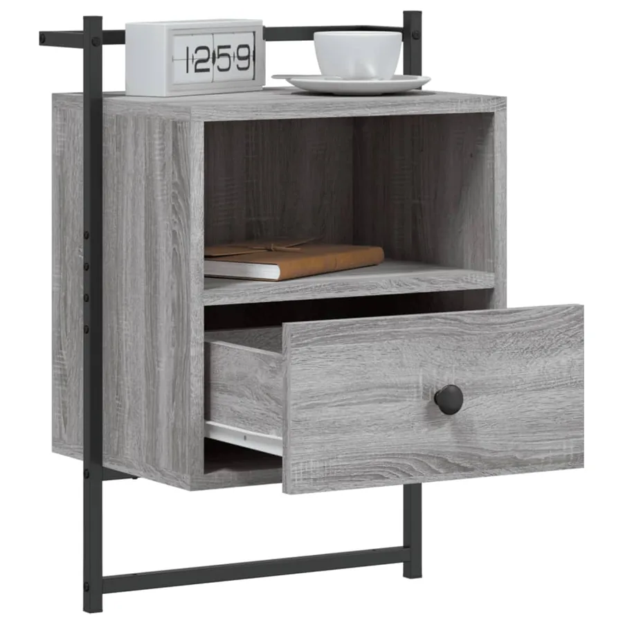Table de chevet murale sonoma gris 40x30x61cm bois d'ingénierie - 4