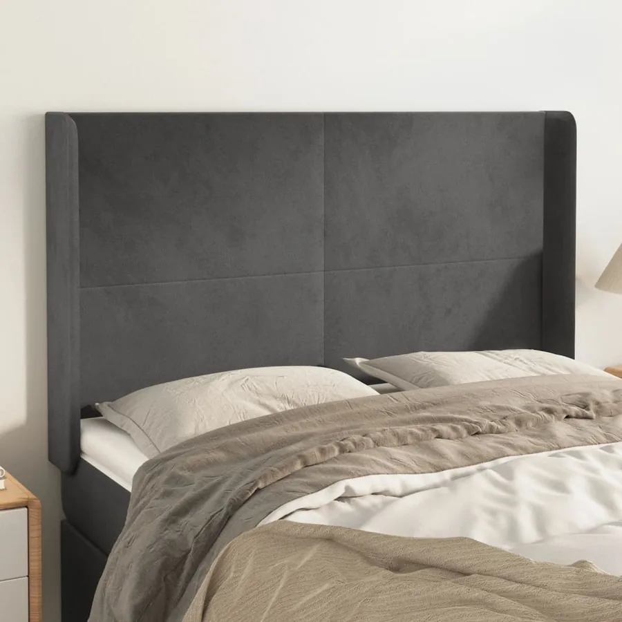 Tête de lit avec oreilles Gris foncé 147x16x118/128 cm Velours