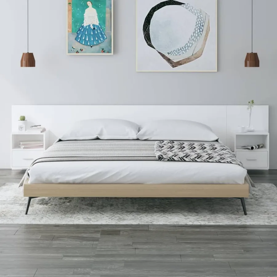 Tête de lit avec armoires Blanc Bois d'ingénierie