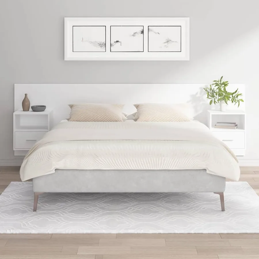 Tête de lit avec armoires Blanc Bois d'ingénierie
