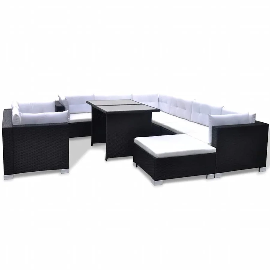Salon de jardin 10 pcs avec coussins Résine tressée Noir - 2