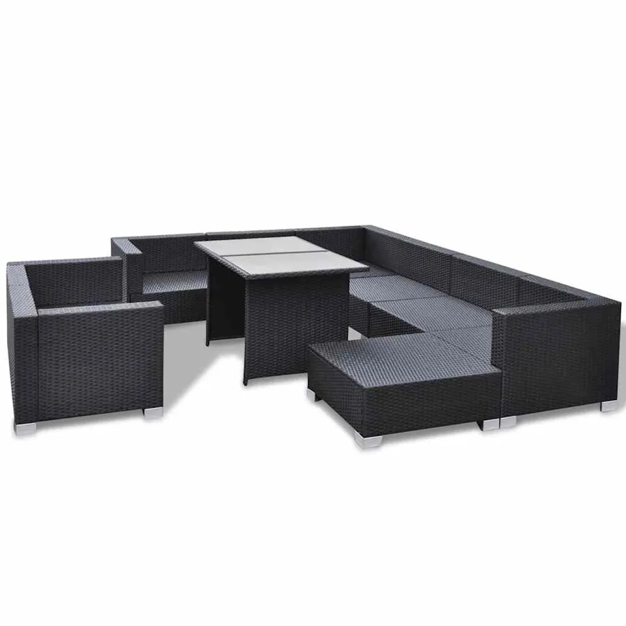 Salon de jardin 10 pcs avec coussins Résine tressée Noir - 5