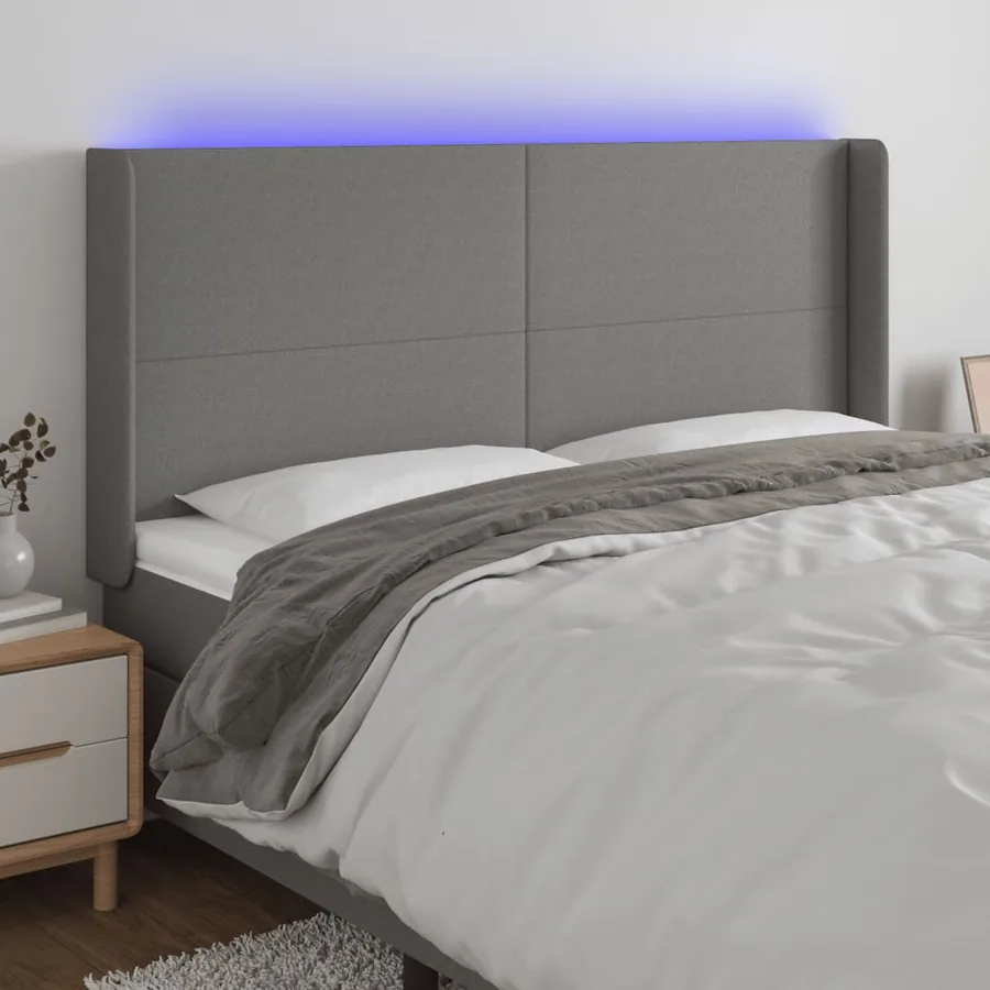 Tête de lit à LED Gris foncé 163x16x118/128 cm Tissu