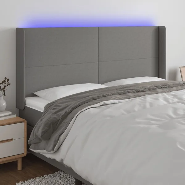 Tête de lit à LED Gris foncé 163x16x118/128 cm Tissu